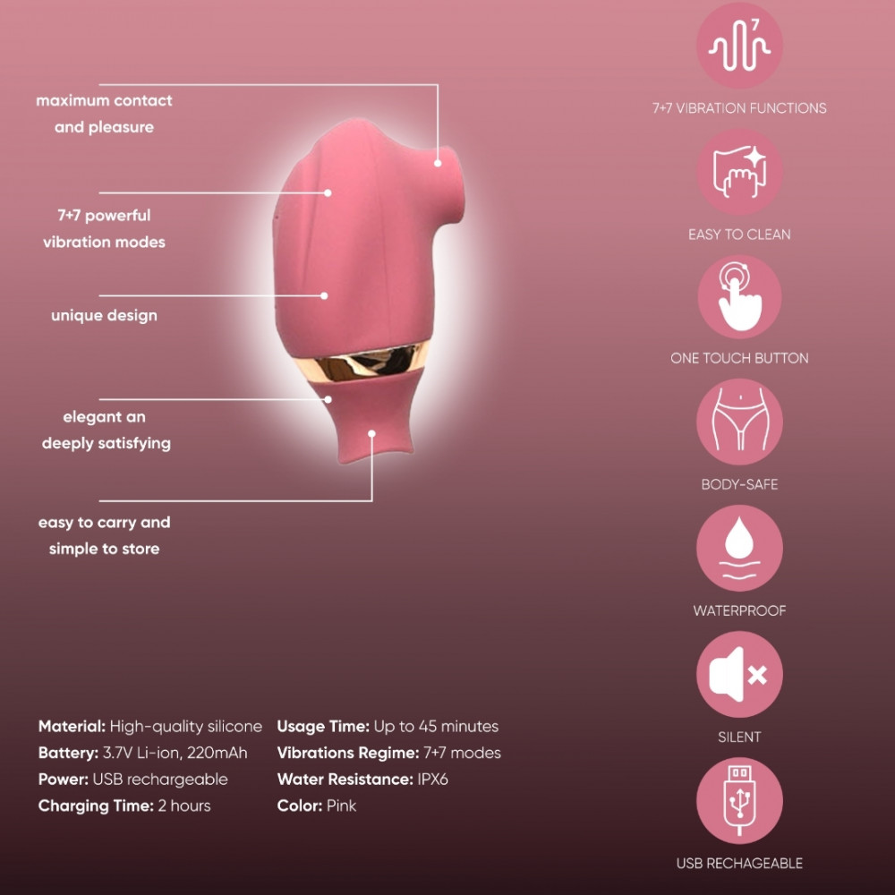 Різне - Вакуумний стимулятор для клітора Sweet Em з функцією лизання (рухливий язичок), рожевий 5