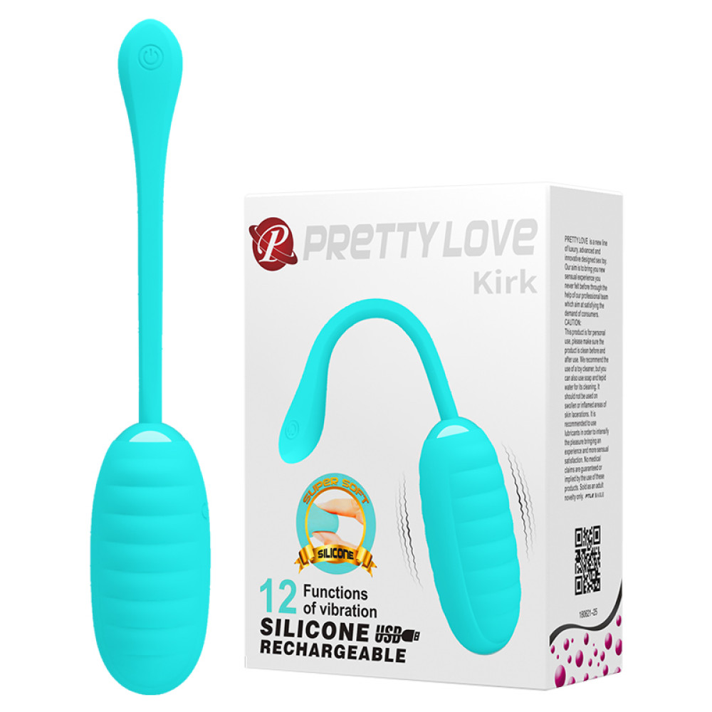 Вагинальные шарики и тренажеры - Виброяйцо Pretty Love Kirk силиконовое, голубое, 19.7 х 3.5 см