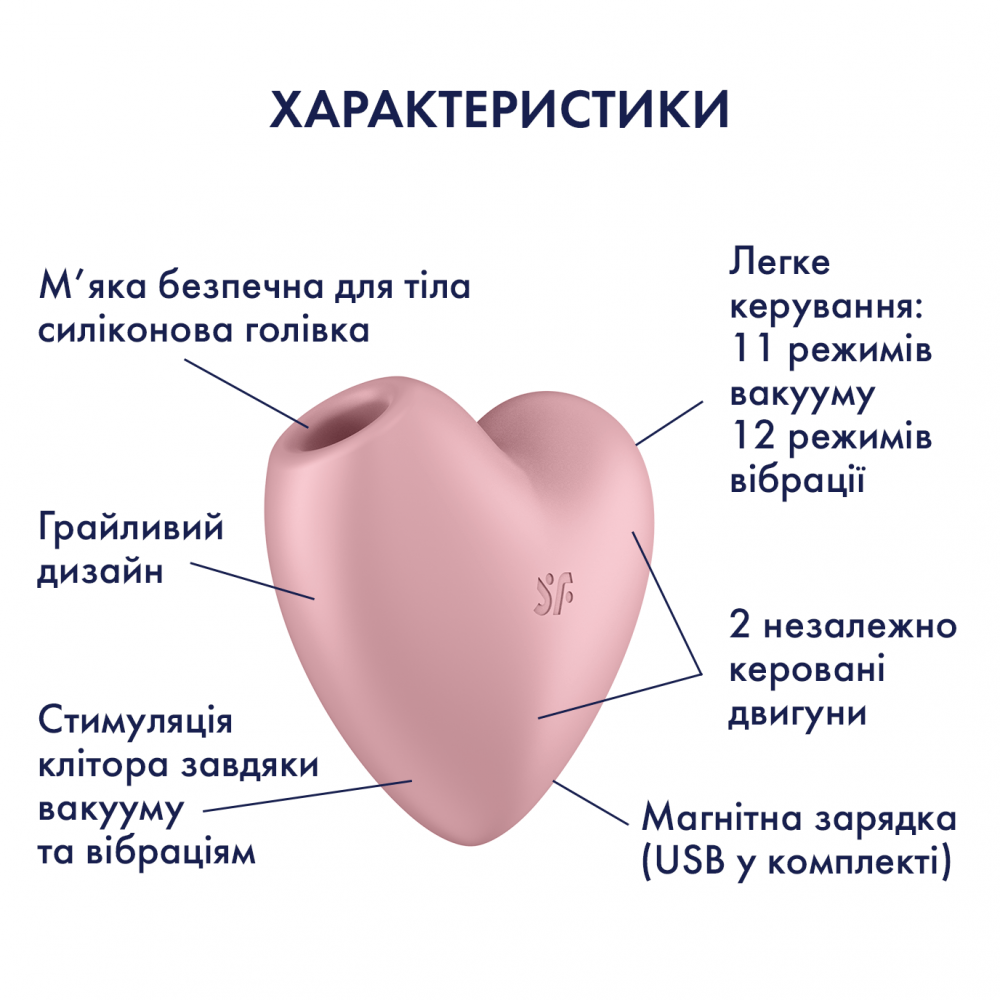 - Вакуумний стимулятор для клітора Cutie Heart колір: рожевий Satisfyer (Німеччина) 5