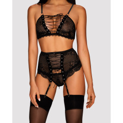 Комплект со шнуровкой и поясом для чулок Obsessive Basitta set Black L/Xl