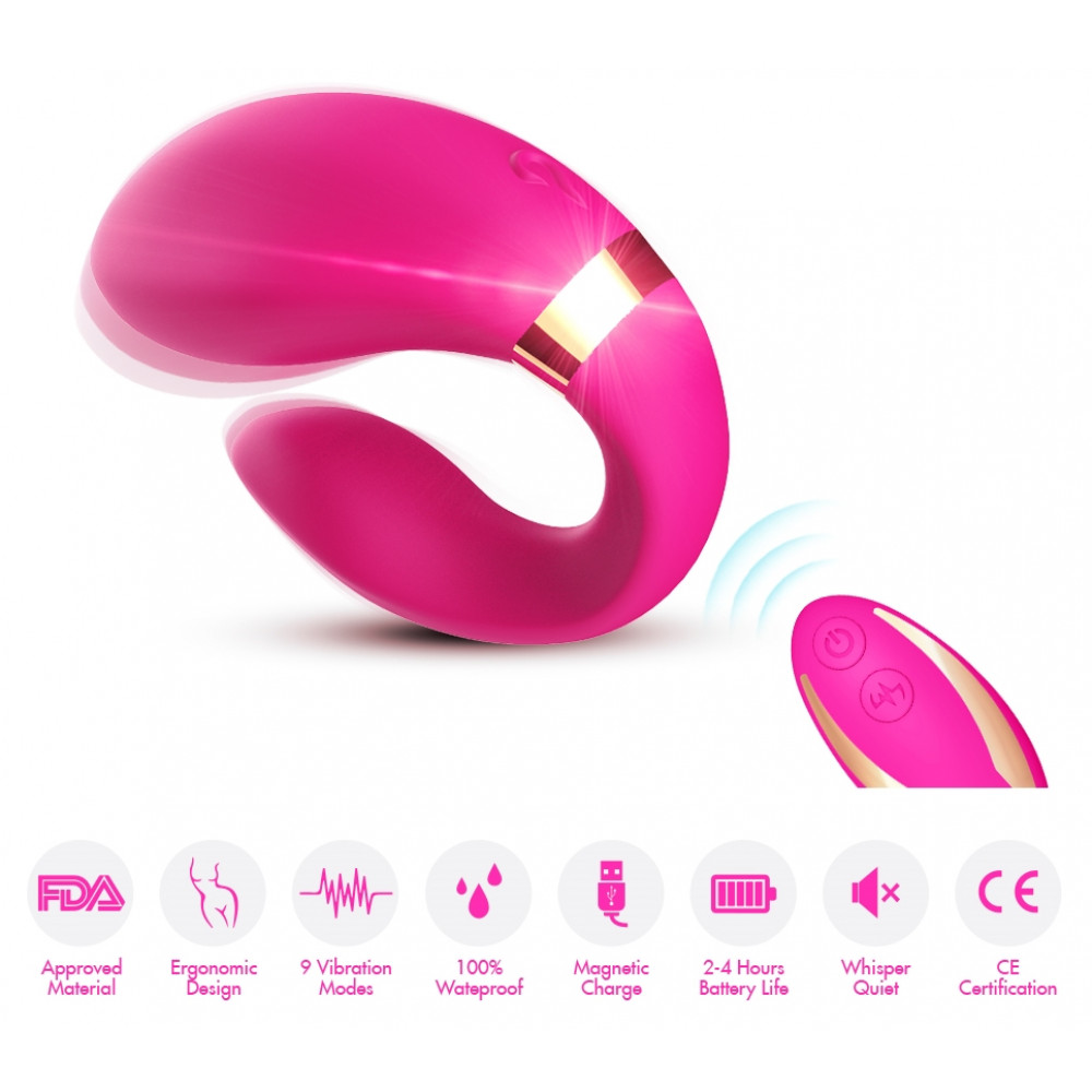 Вибратор - Вибромассажер для пар Boss Series с пультом ДУ - Couple Vibrator Pink USB 9 Function, BS5200030 5