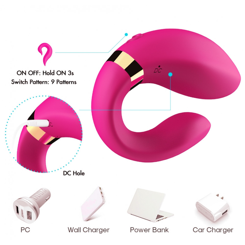 Вибратор - Вибромассажер для пар Boss Series с пультом ДУ - Couple Vibrator Pink USB 9 Function, BS5200030 2