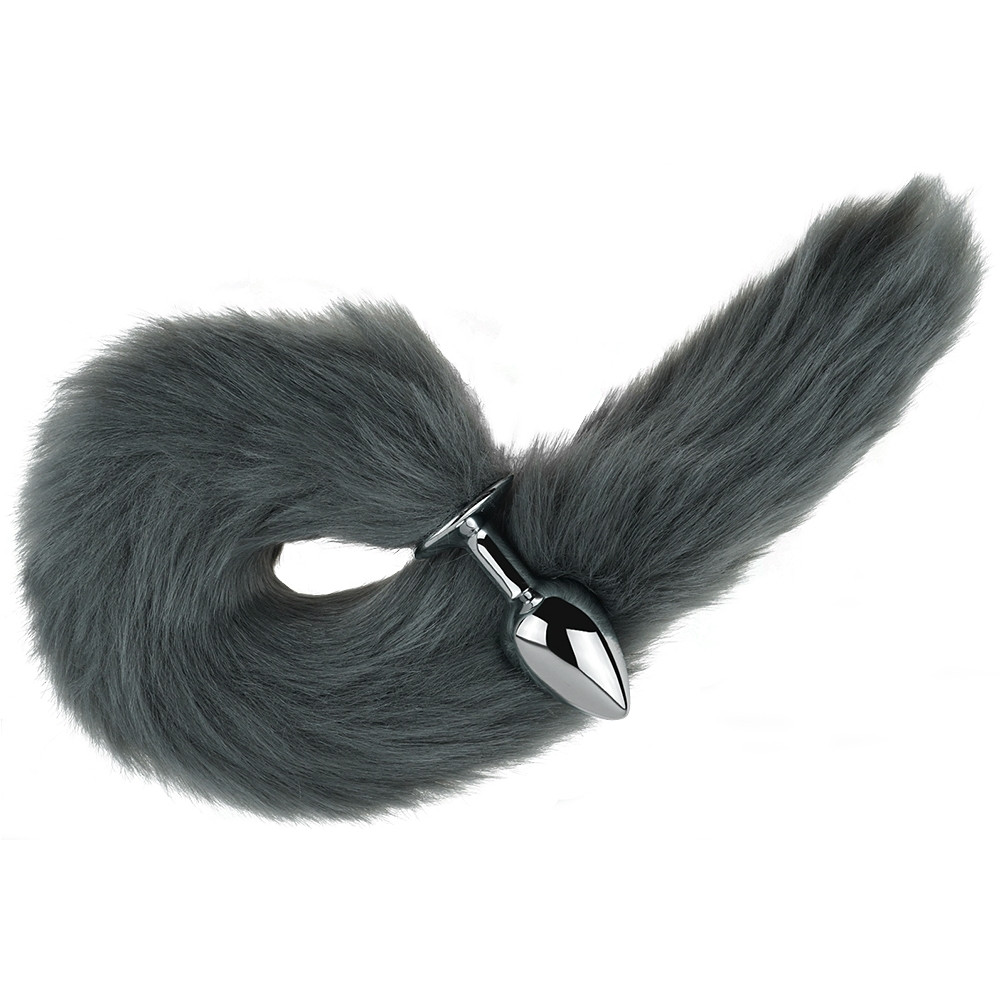 - Анальная пробка с хвостом EGZO - Fox Tail Silver Plug Light Gray, size S