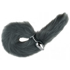 Анальная пробка с хвостом EGZO - Fox Tail Silver Plug Light Gray, size S