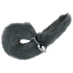 Анальная пробка с хвостом EGZO - Fox Tail Silver Plug Light Gray, size S