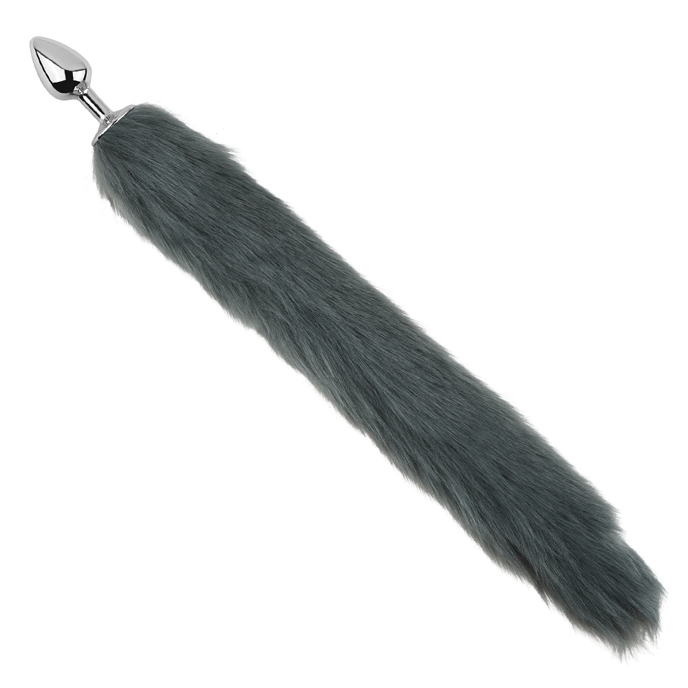 - Анальная пробка с хвостом EGZO - Fox Tail Silver Plug Light Gray, size S 1