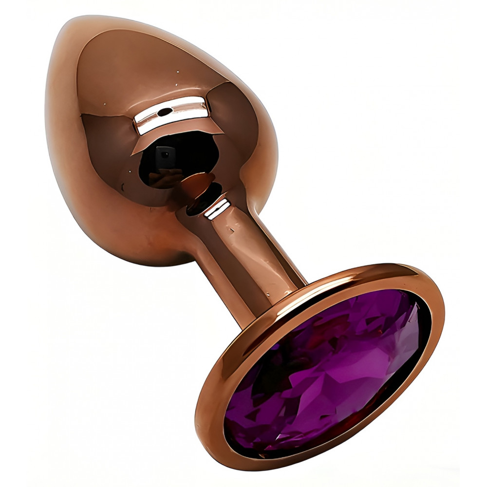 Анальные игрушки без вибрации - Анальная пробка с кристаллом EGZO - Dark Gold Round Plug Purple, size S 4