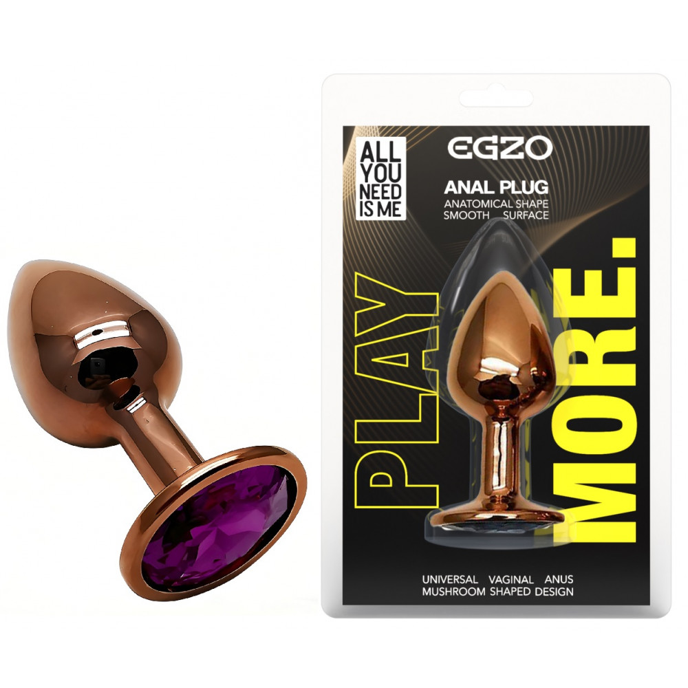 Анальные игрушки без вибрации - Анальная пробка с кристаллом EGZO - Dark Gold Round Plug Purple, size S