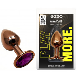 Анальная пробка с кристаллом EGZO - Dark Gold Round Plug Purple, size S