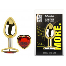 Анальная пробка с кристаллом EGZO - Gold Heart Plug Red size M