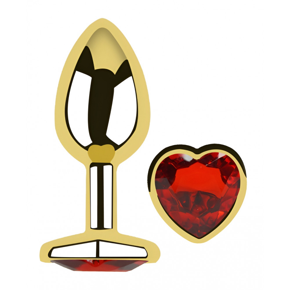 - Анальная пробка с кристаллом EGZO - Gold Heart Plug Red size M 1