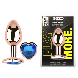 Анальная пробка с кристаллом EGZO - Rose Gold Heart Plug Blue size M