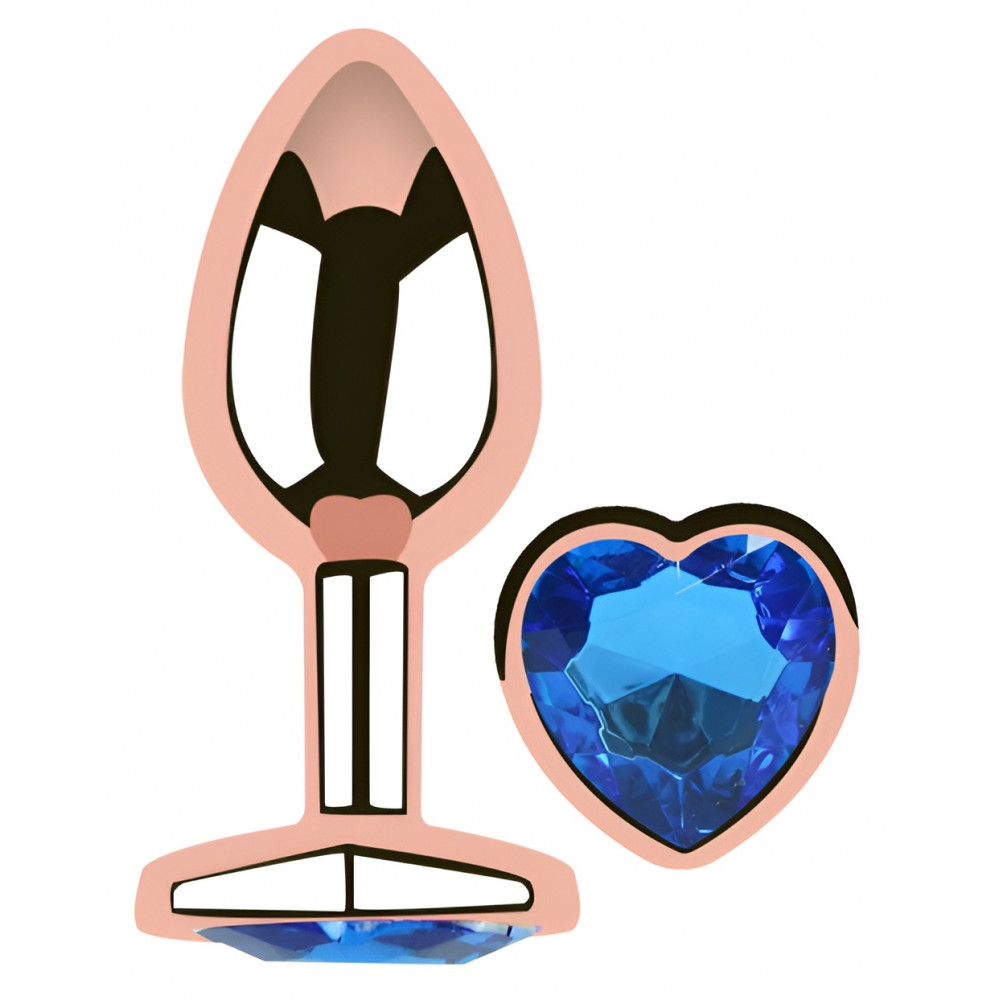 - Анальная пробка с кристаллом EGZO - Rose Gold Heart Plug Blue size M 1