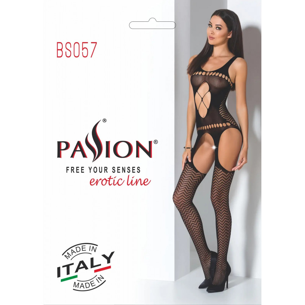 Эротическое белье - Бодистокинг BS057 black Passion, с имитацией чулок, с открытым доступом, S/L 3