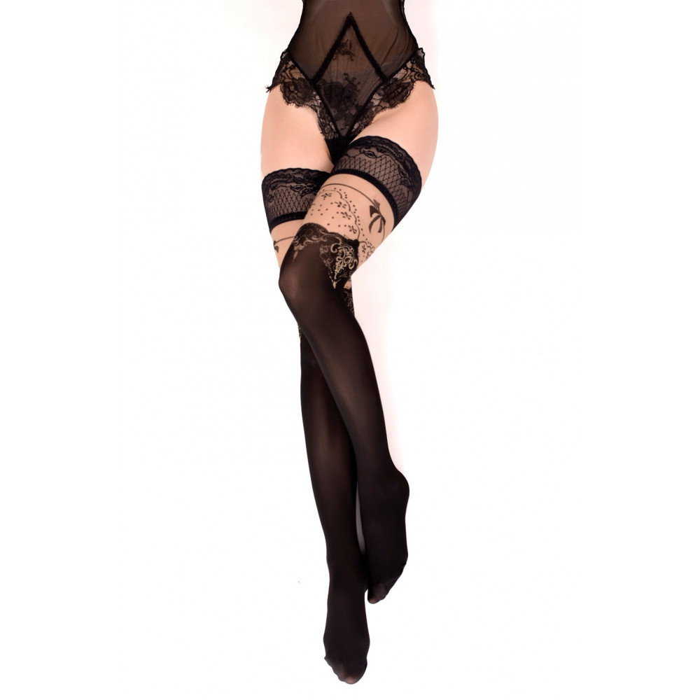 Різне - Панчохи Ballerina's Secret Gold Elixir з бантиками та чорним мереживом, S/M 2