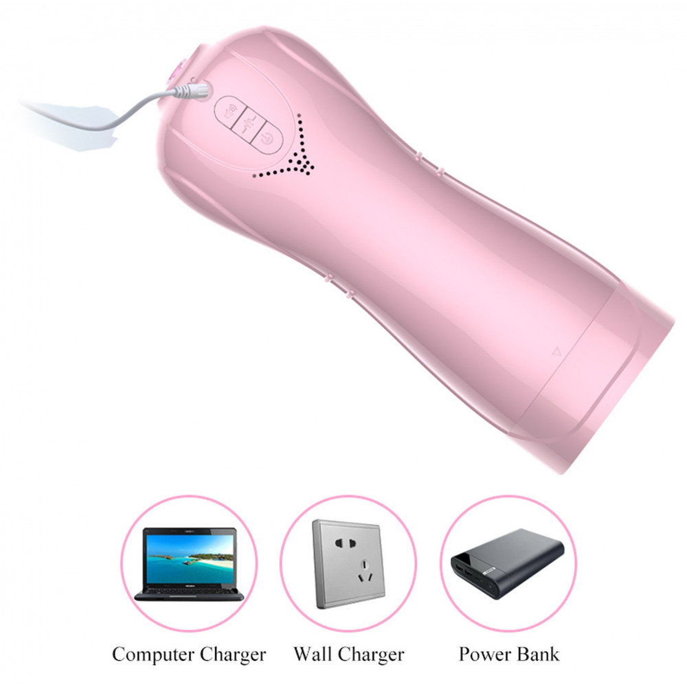 Мастурбаторы вагины - Мастурбатор с вибростимуляцией FOXSHOW Vibrating and Flashing Masturbation Cup Pink USB 7+7 Function, BS6300022 3
