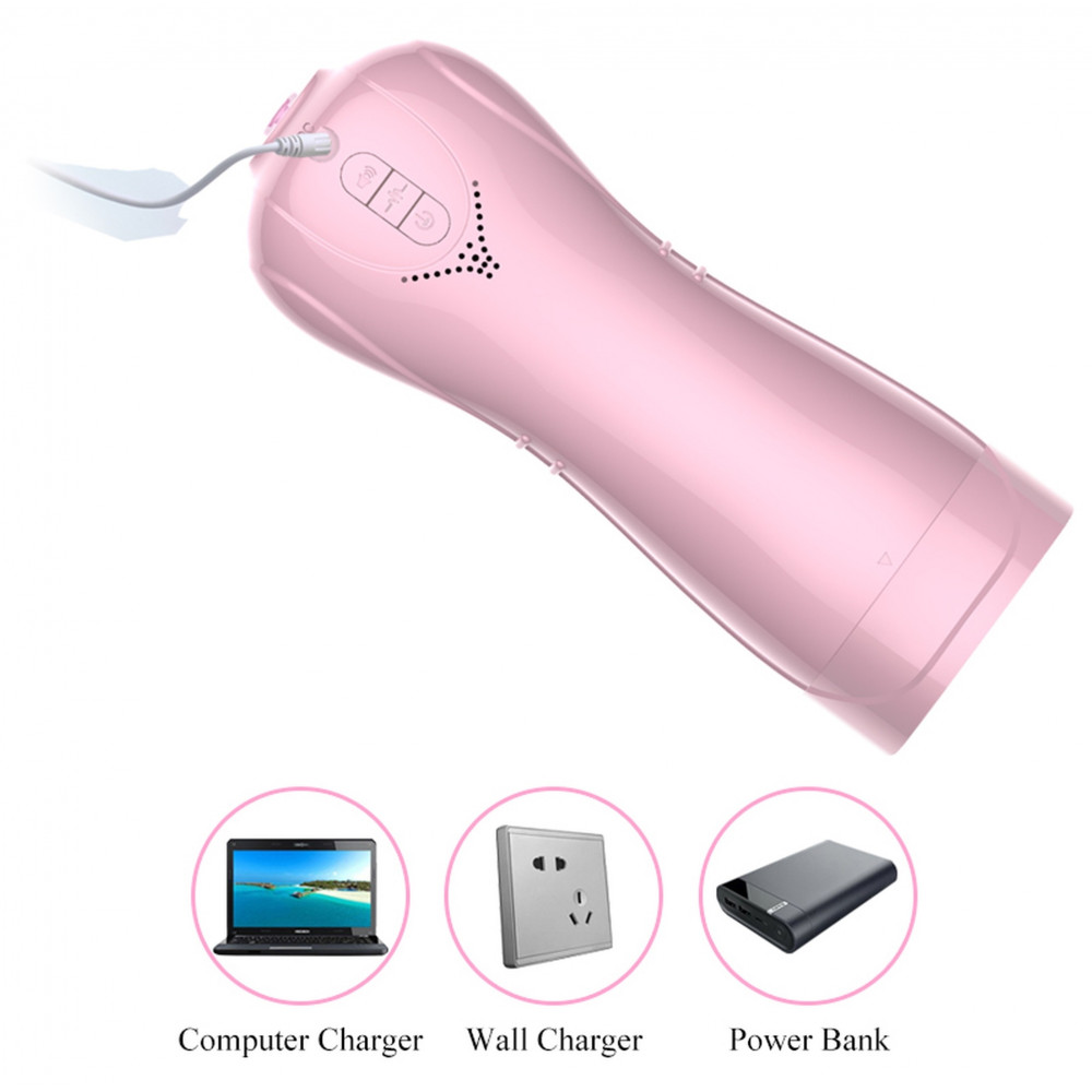  - Мастурбатор з вібростимуляцією FOXSHOW Vibrating and Flashing Masturbation Cup Pink USB 7+7 Function, BS6300022 7