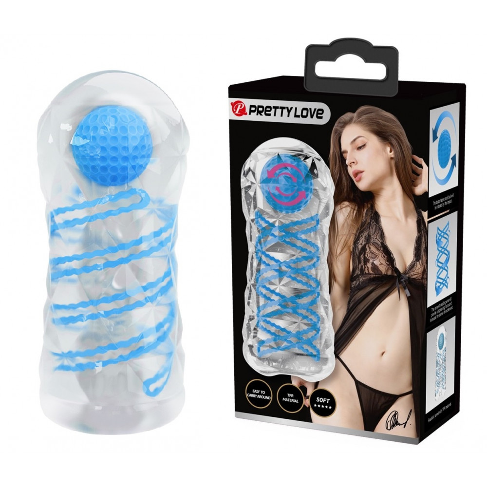 Мастурбаторы вагины - Мастурбатор с внутренней спиральной структурой и стимулирующим шариком Pretty Love - Transparent masturbator Blue, BM-009229N