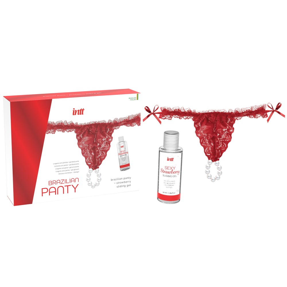 Секс боксы - Набор из трусиков и лубриканта INTT BRAZILIAN PANTY RED 1