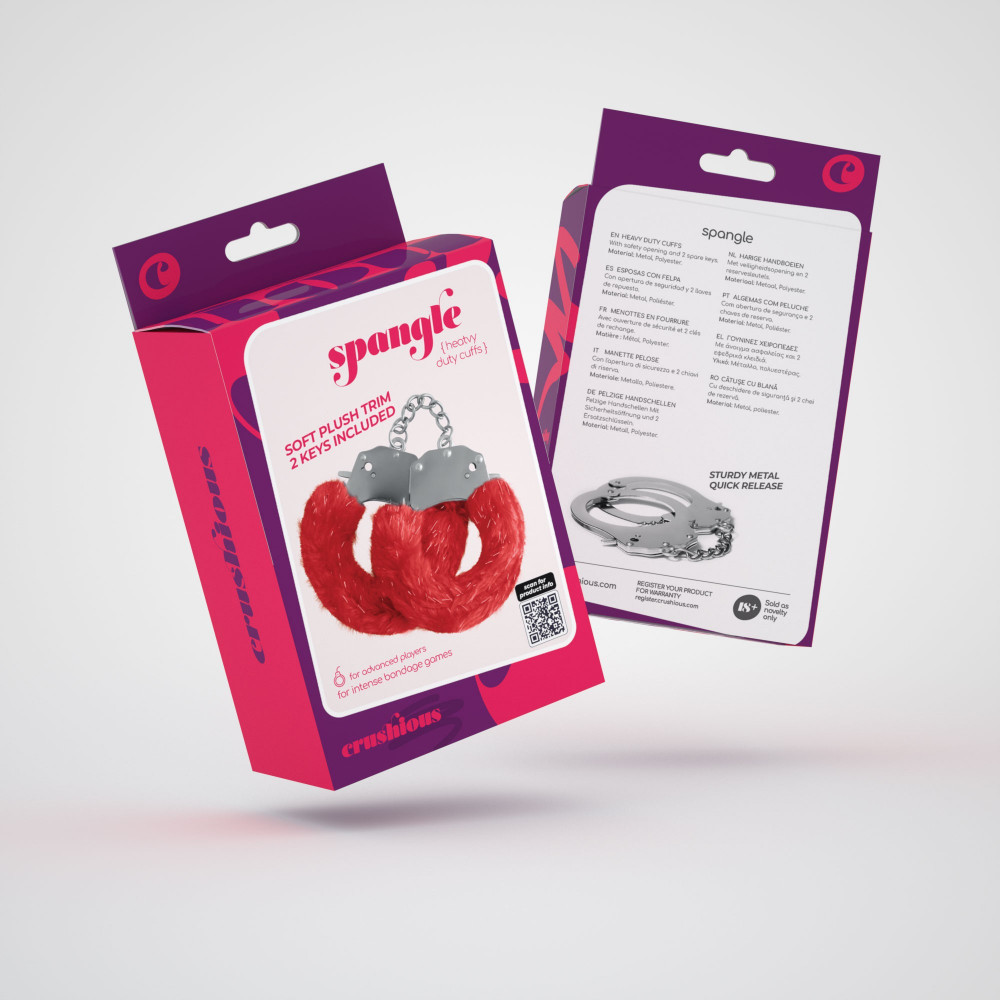 Наручники и ограничения - Наручники SPANGLE Crushious металлические, с красным мехом 1