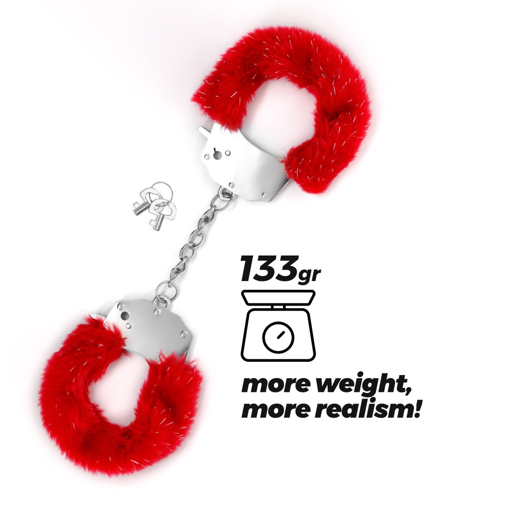 Наручники и ограничения - Наручники SPANGLE Crushious металлические, с красным мехом 4