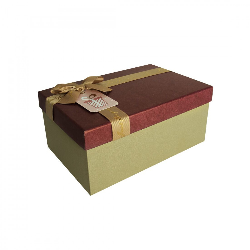  - Подарочная коробка с бантом бордово-золотая, S — 21,5×14,5×9,7 см 1