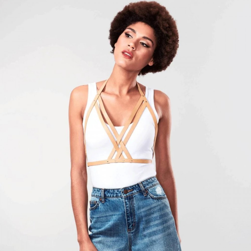 Різне - Портупея Bijoux Indiscrets MAZE - Halter Bra Harness Braun