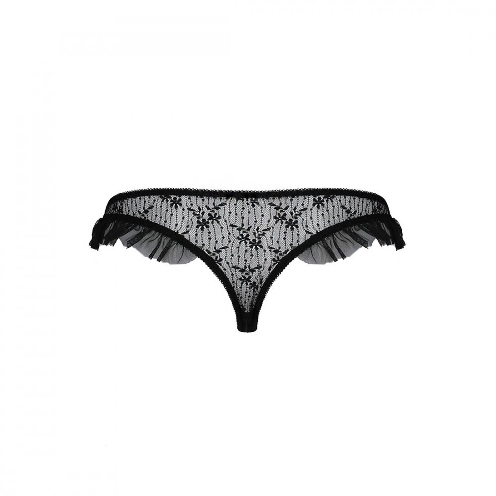 Сексуальные трусики - Трусики с оборками DONIA THONG black XXL/XXXL - Passion Exclusive 1