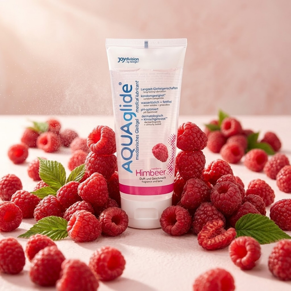 - Съедобный лубрикант AQUAglide Raspberry на водной основе со вкусом малины, 100 мл 1