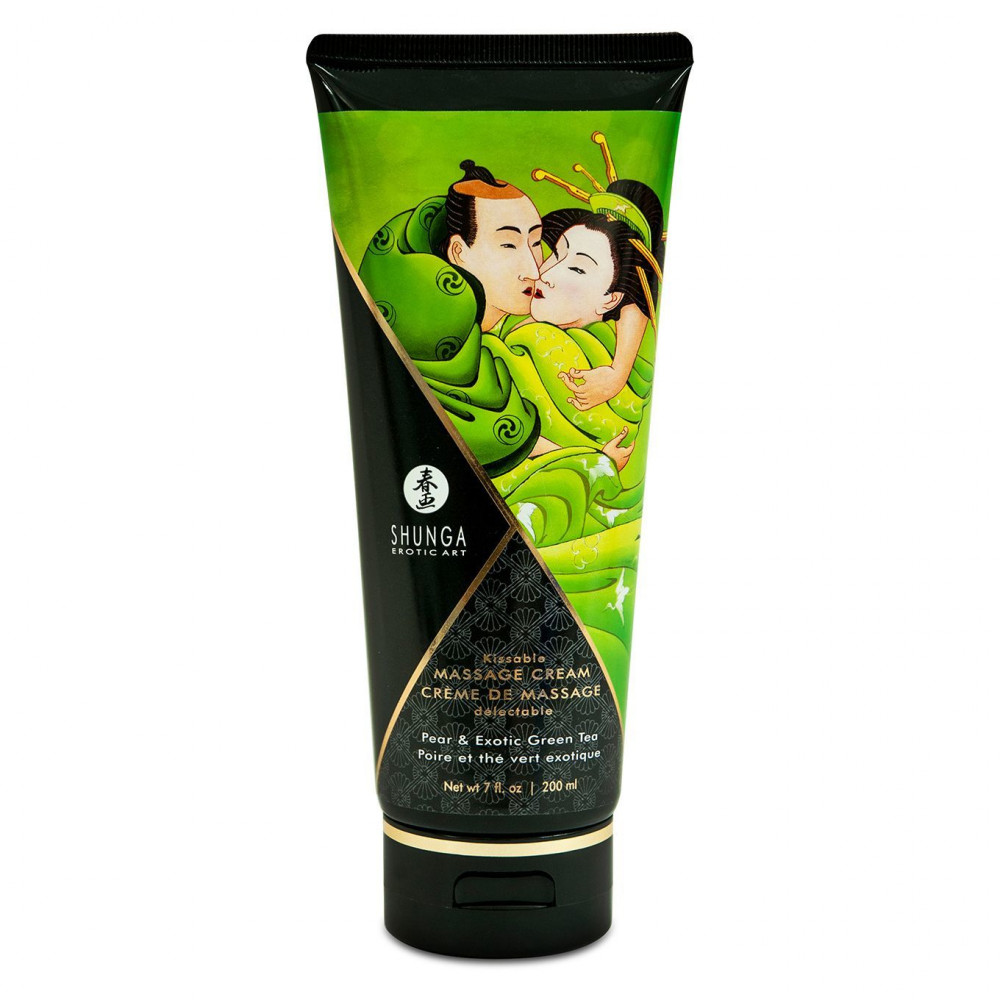 Массажные масла и свечи - Съедобный массажный крем Shunga Kissable Massage Cream - Pear & Exotic Green Tea (200 мл)