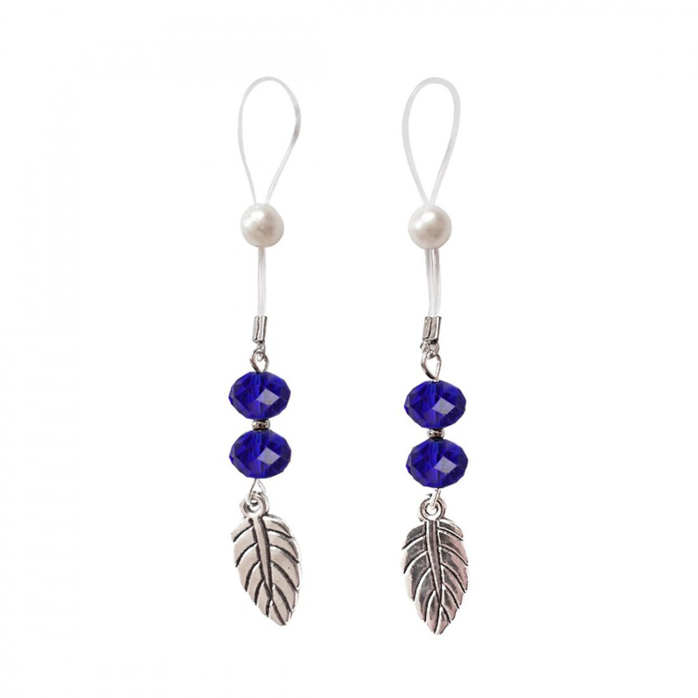 Интимные украшения - Сексуальные украшения для сосков с листиком Nipple Jewelry Leaf, цвет синий