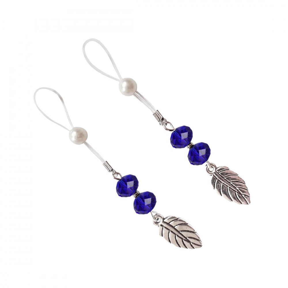 Интимные украшения - Сексуальные украшения для сосков с листиком Nipple Jewelry Leaf, цвет синий 2