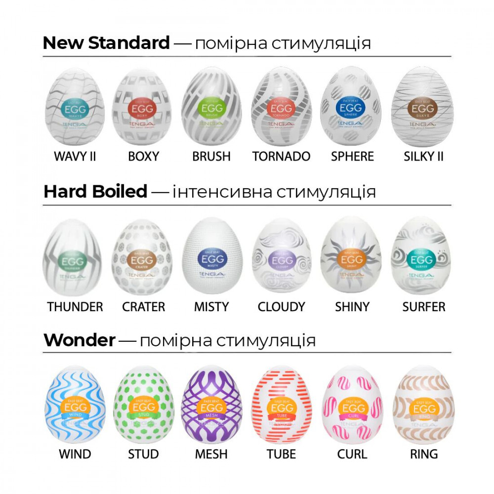 Мастурбатор - Набор мастурбаторов-яиц Tenga Egg New Standard Pack (6 яиц) 1