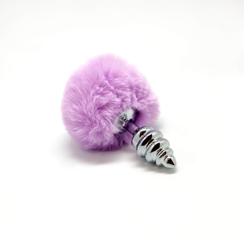 Анальный хвост - Металлическая анальная пробка Кроличий хвостик Alive Fluffy Twist Plug S Purple, диаметр 2,9 см 1