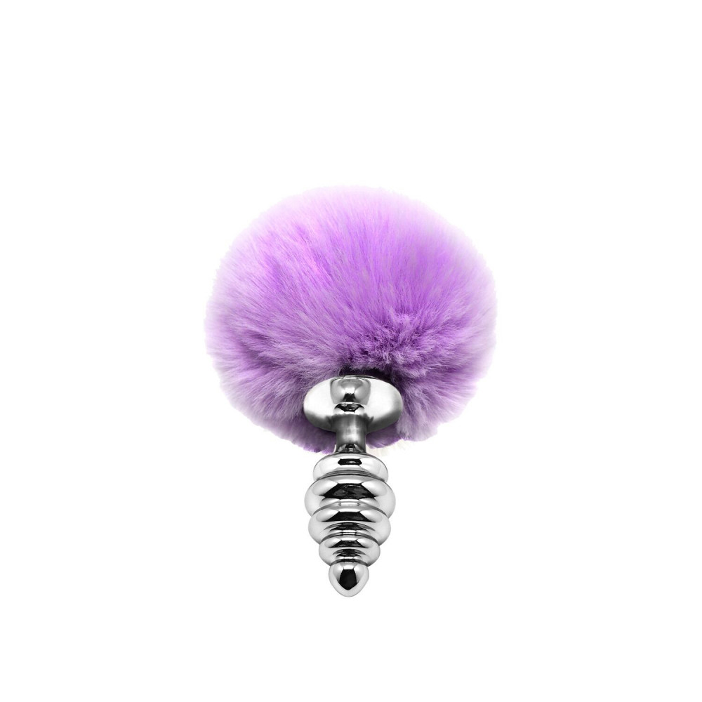 Анальный хвост - Металлическая анальная пробка Кроличий хвостик Alive Fluffy Twist Plug S Purple, диаметр 2,9 см