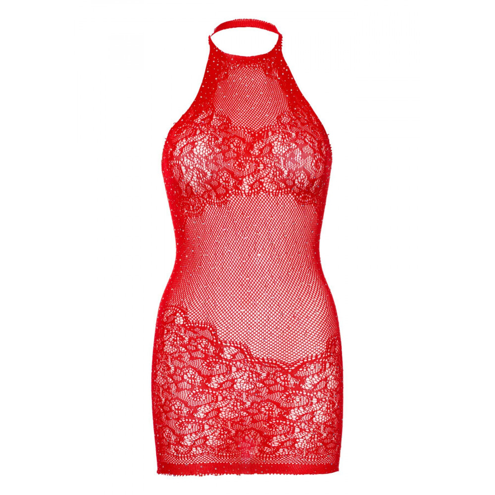 Сексуальные платья - Платье-сетка со стразами Leg Avenue Rhinestone halter mini dress Red, открытая спина, one size 2