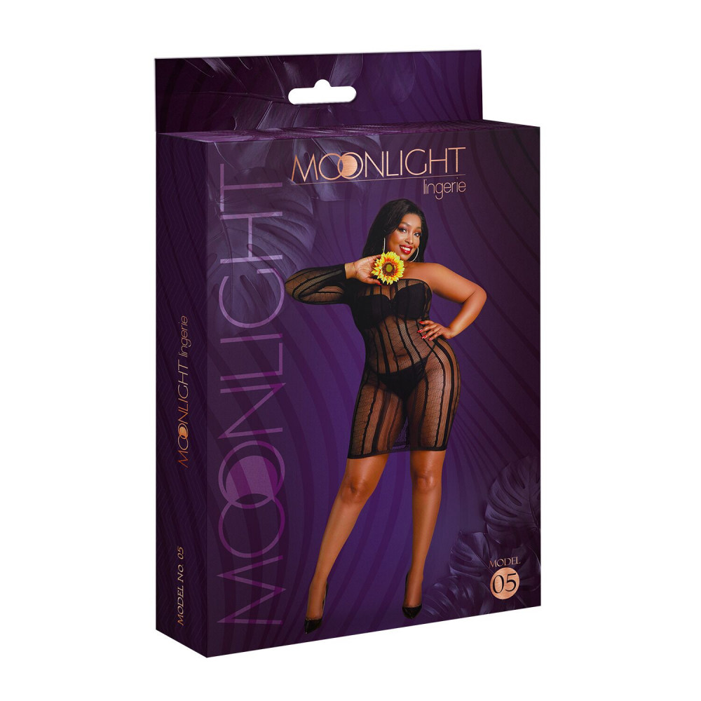 Сексуальные платья - Платье-бодистокинг Moonlight Plus Model 05 XL-XXXL Black, закрытое одно плечо и рукав 2