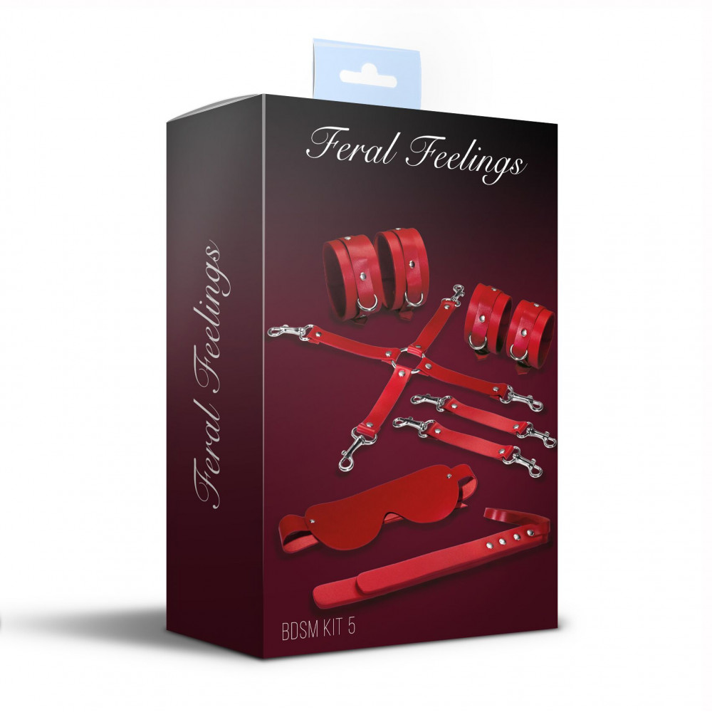 Наборы для БДСМ - Набор Feral Feelings BDSM Kit 5 Red, наручники, поножи, крестовина, маска, паддл 1