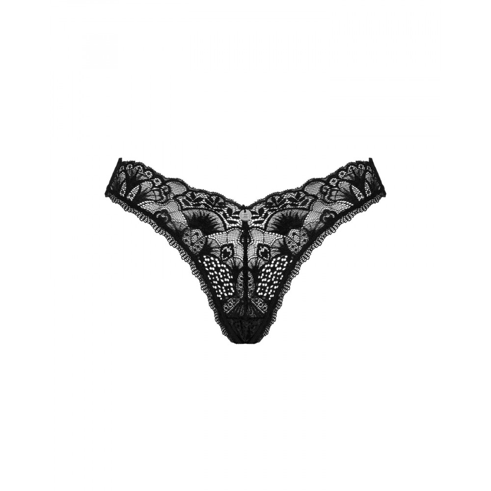 Сексуальные трусики - Кружевные стринги Obsessive Donna Dream thong XL/2XL Black, низкая посадка 5