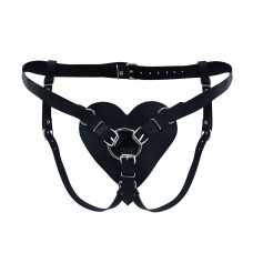 Трусики Сердце для страпона из натуральной кожи Feral Feelings - Hearts Strap-on Belt Black