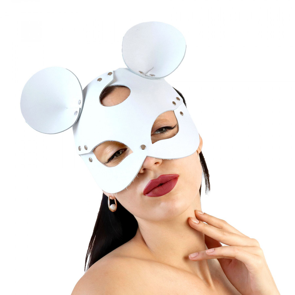 Маски - Кожаная маска зайки Art of Sex - Mouse Mask, цвет Белый
