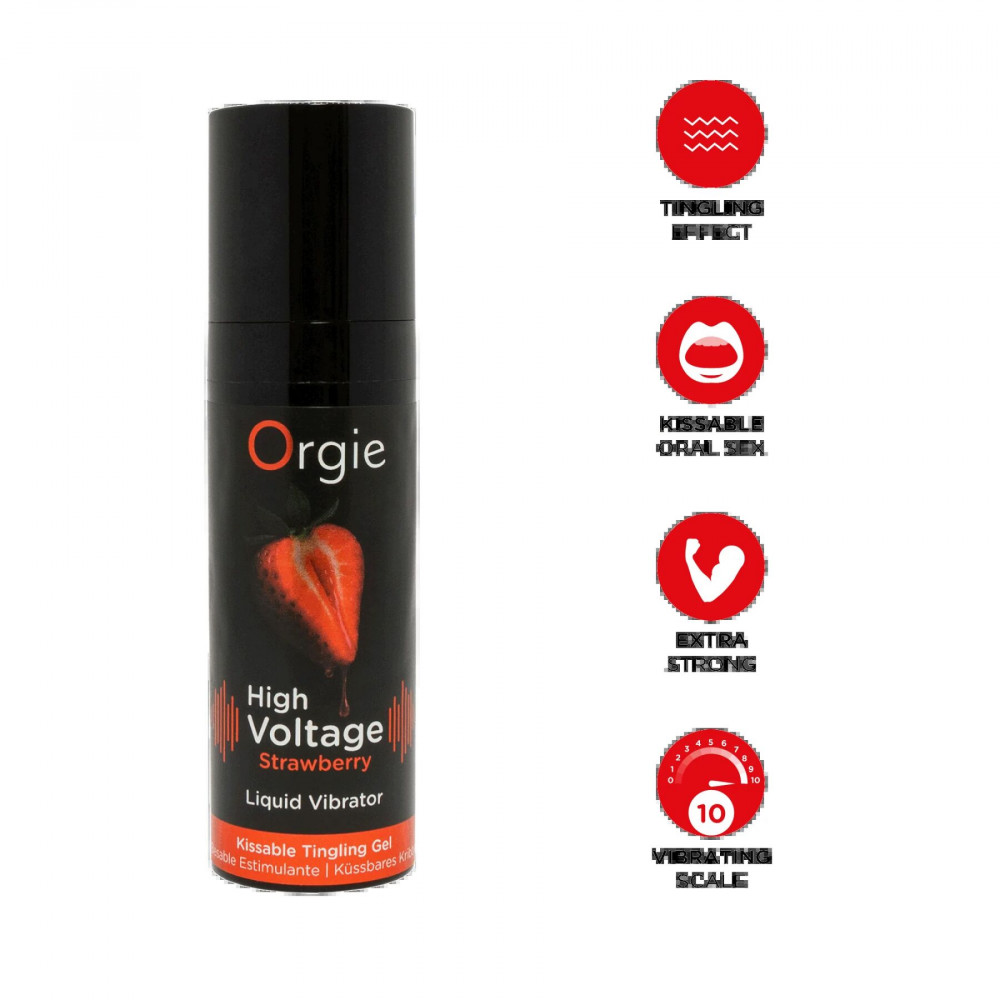 - Жидкий вибратор Orgie High Voltage – Strawberry, 15 мл, эффект мурашек, очень мощный, вкус клубники 1
