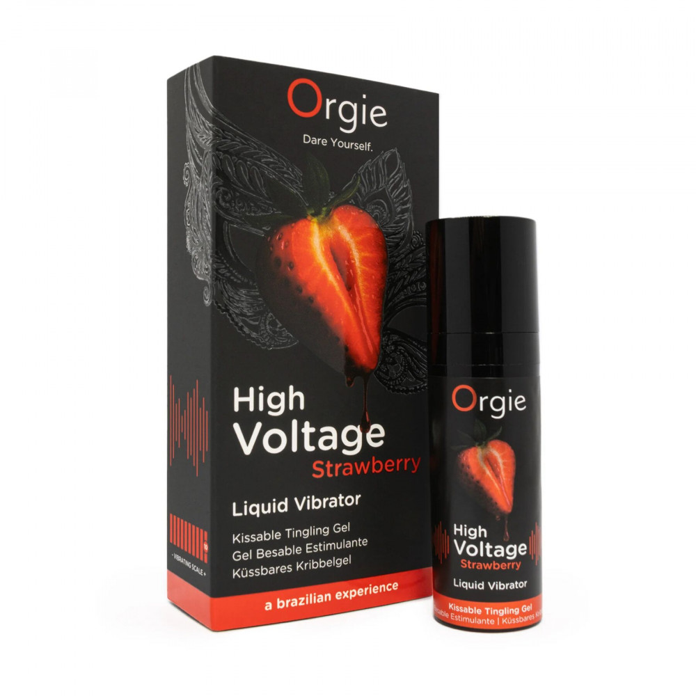 - Жидкий вибратор Orgie High Voltage – Strawberry, 15 мл, эффект мурашек, очень мощный, вкус клубники