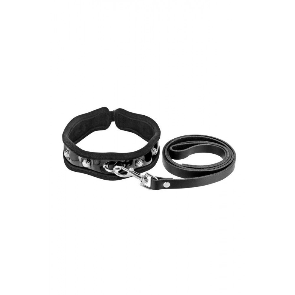 Ошейники, поводки - Поводок Fetish Tentation Premium Patent leather chocker and leash