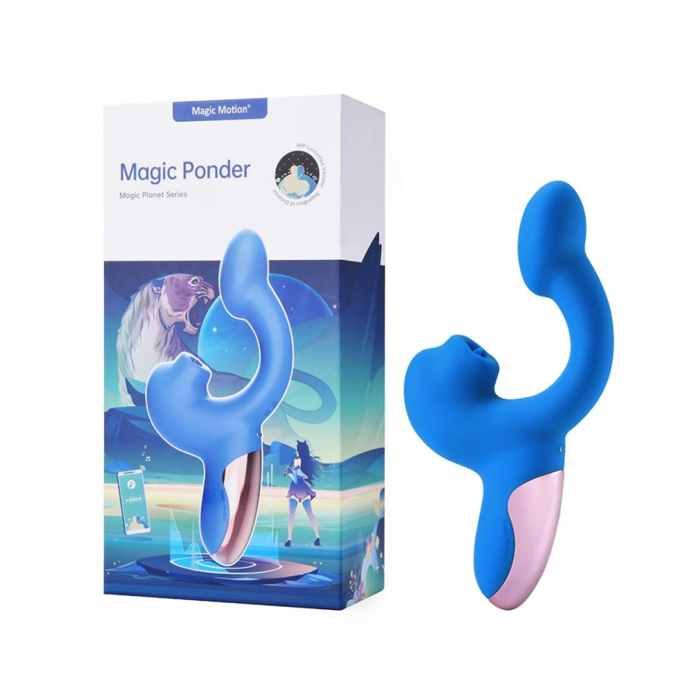 Вибратор-кролик - Смарт-вибратор Magic Motion Ponder Blue, двойная стимуляция, виброяйцо+язычок для клитора 5