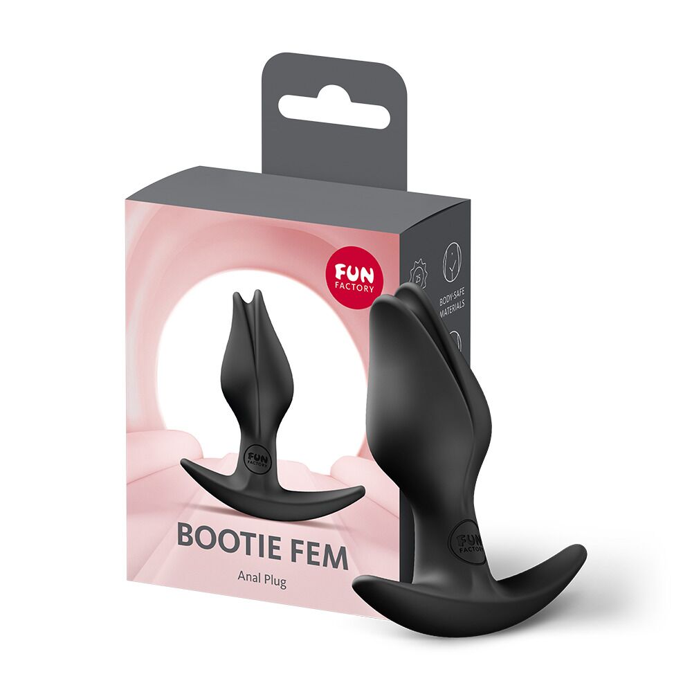 Анальні іграшки без вібрації - Анальна пробка Fun Factory BOOTIE FEM Black, у вигляді бутона, діаметр 2,9 см, тонкий обмежувач 5