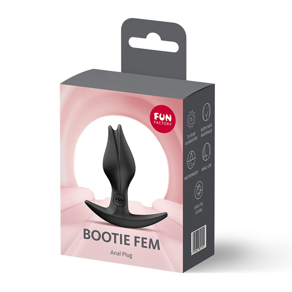 Анальні іграшки без вібрації - Анальна пробка Fun Factory BOOTIE FEM Black, у вигляді бутона, діаметр 2,9 см, тонкий обмежувач 6