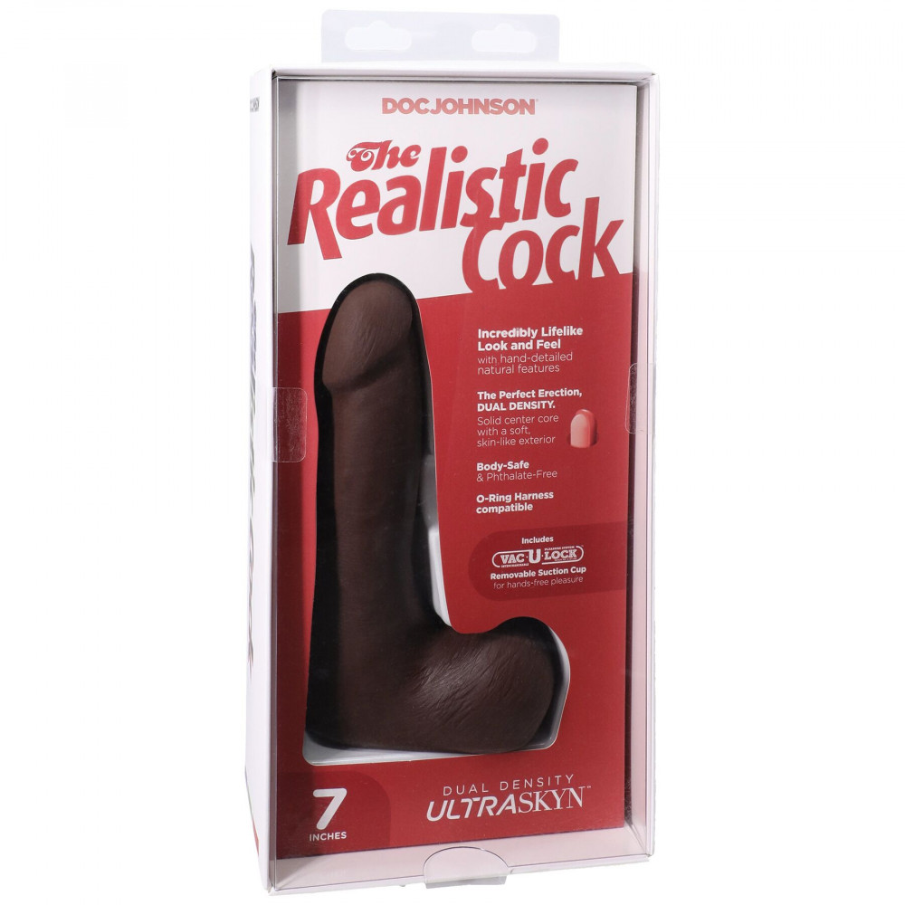 Фалоімітатор - Фалоімітатор Doc Johnson The Realistic Cock ULTRASKYN - 7 Inch with Balls Chocolate 7