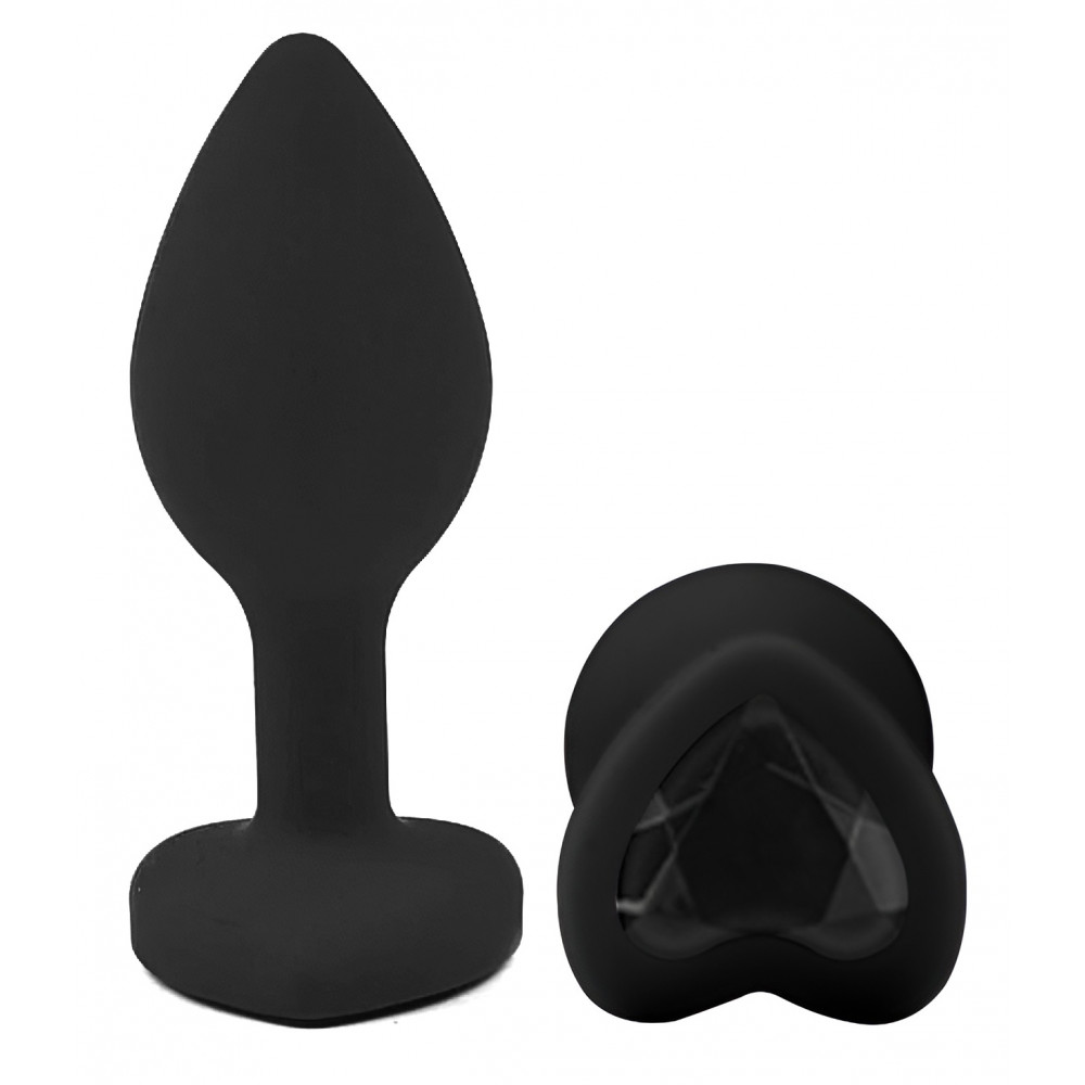 Разное - Силиконовая анальная пробка EGZO - Silicone Black Heart Plug Black, size S 1