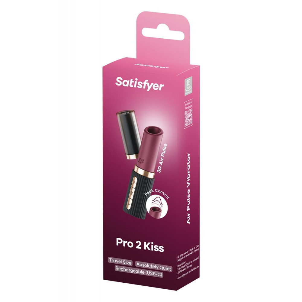 Разное - Вибратор в форме помады Satisfyer Pro 2 Kiss с вакуумной стимуляцией, красный 6